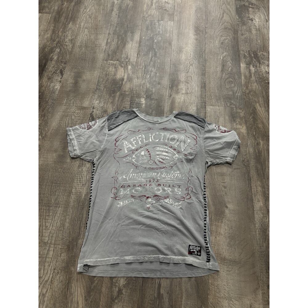 Affliction American Customs Garage Built Motors T-Shirt XL Grey